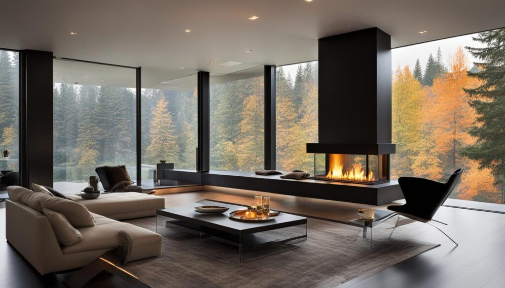 Panoramakamin freie Sicht aufs Holzfeuer
