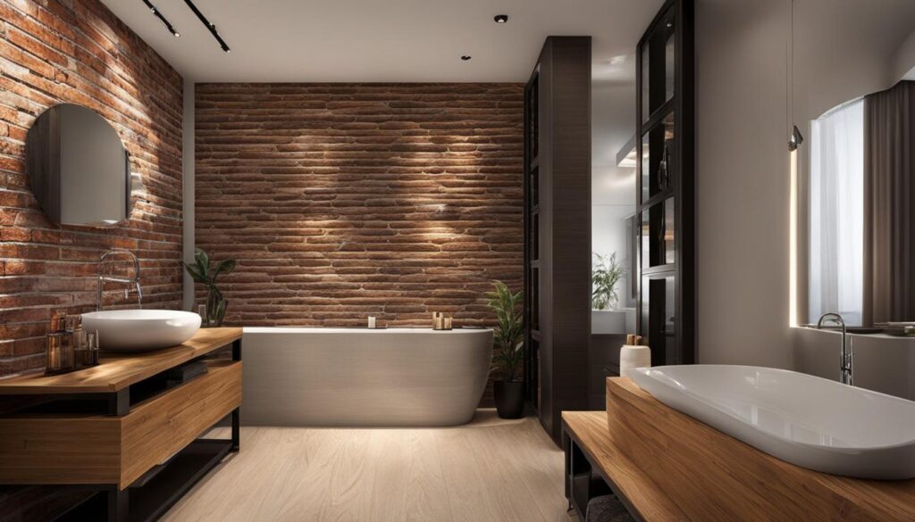 Backsteinwand im Badezimmer