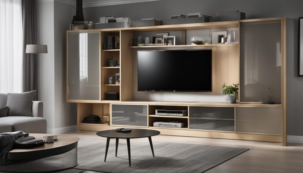 TV-Gerät in einem TV-Regal bei IKEA