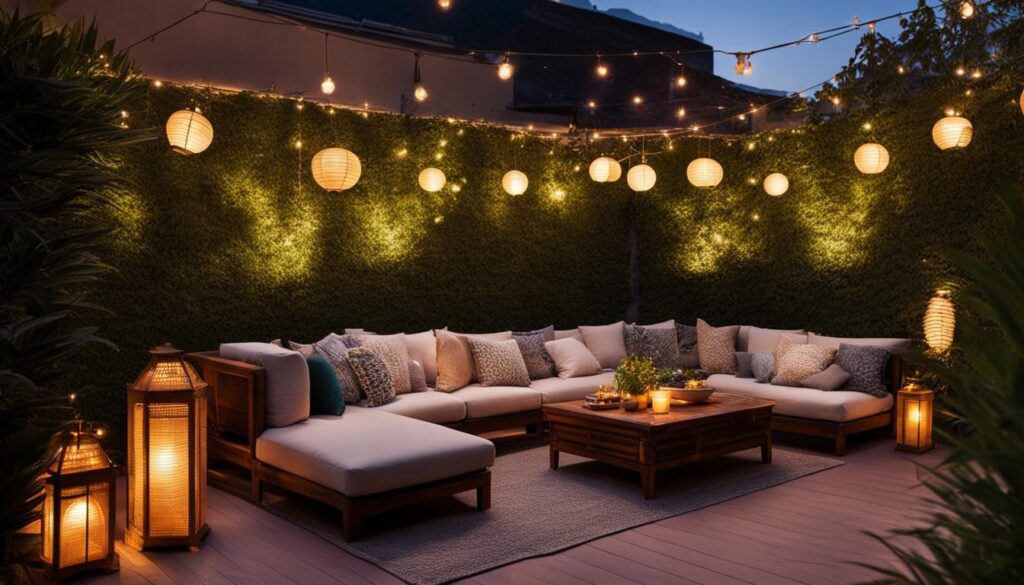 Stimmungsvolle Beleuchtung auf der Terrasse